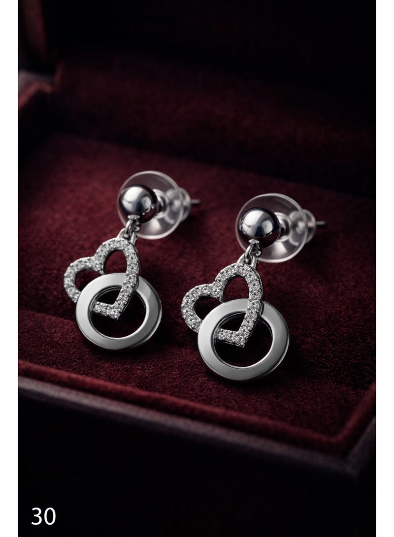 3Diamonds Platinum & Rhodium Plated Heart Drop Earrings for Women | Zircon Stones, Anti-Tarnish - Image 1